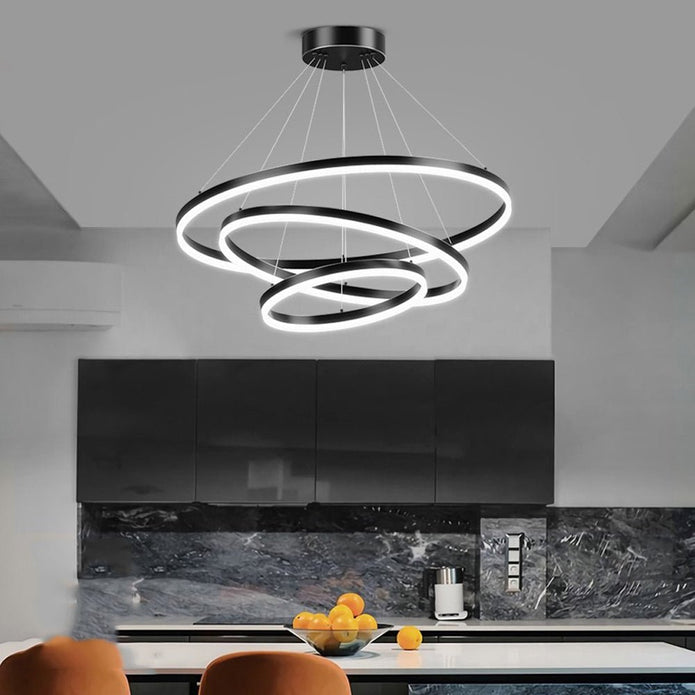 NNEDSZ Black 5 Rings Minimalist LED Pendant Light Adjustable Circular Chandelier-4