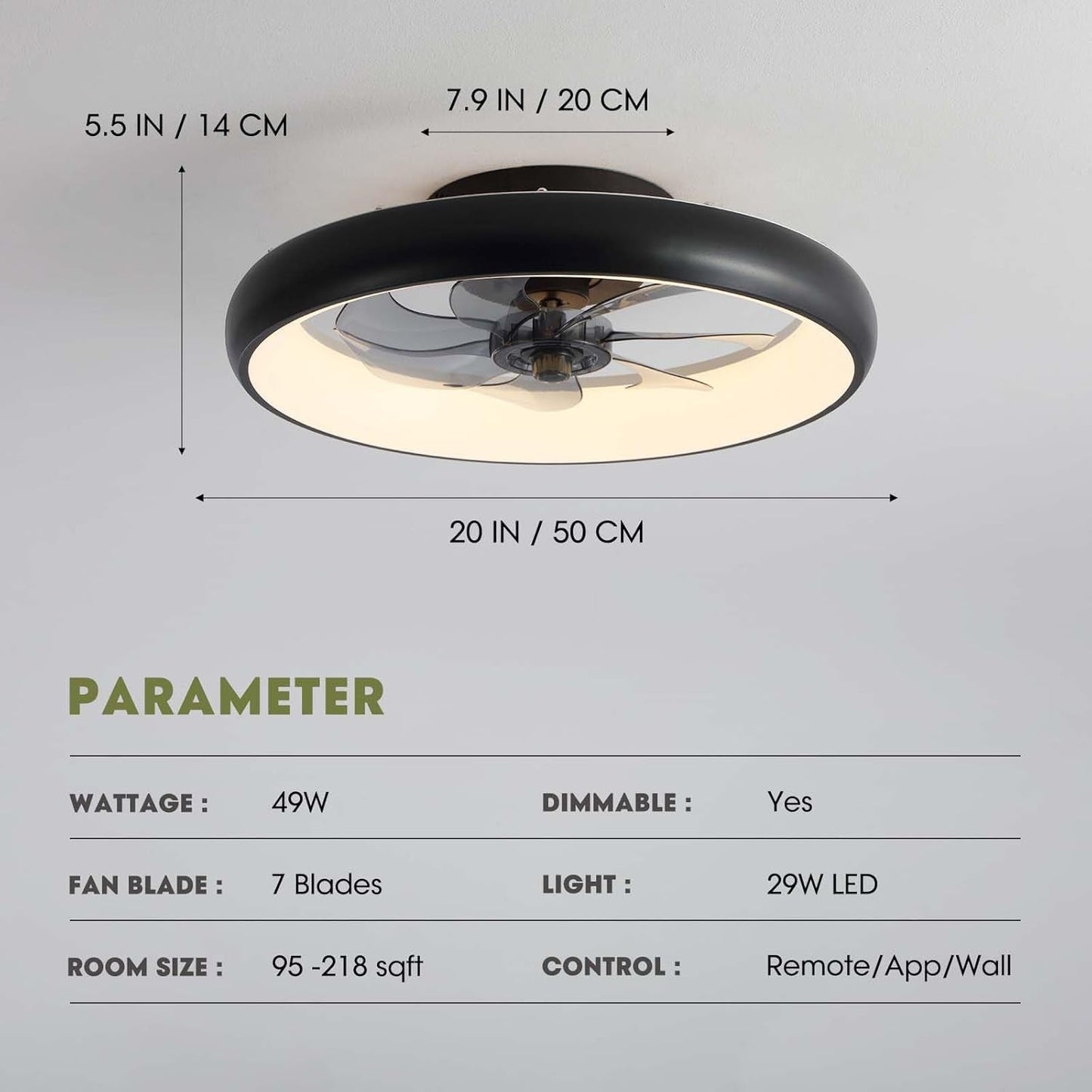 Ceiling Fans with Lights, Flush Mount Ceiling Fan with Alexa/Google