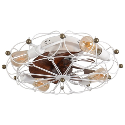 Low Profile Cage Ceiling Fan With Light Remote Control, Built-in Modern Industrial Ceiling Fan