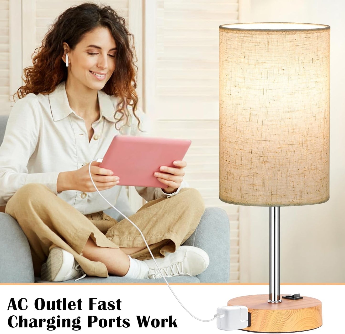 Table Lamp for Bedroom Set of 2, Bedside Small Lamps with 3 Way