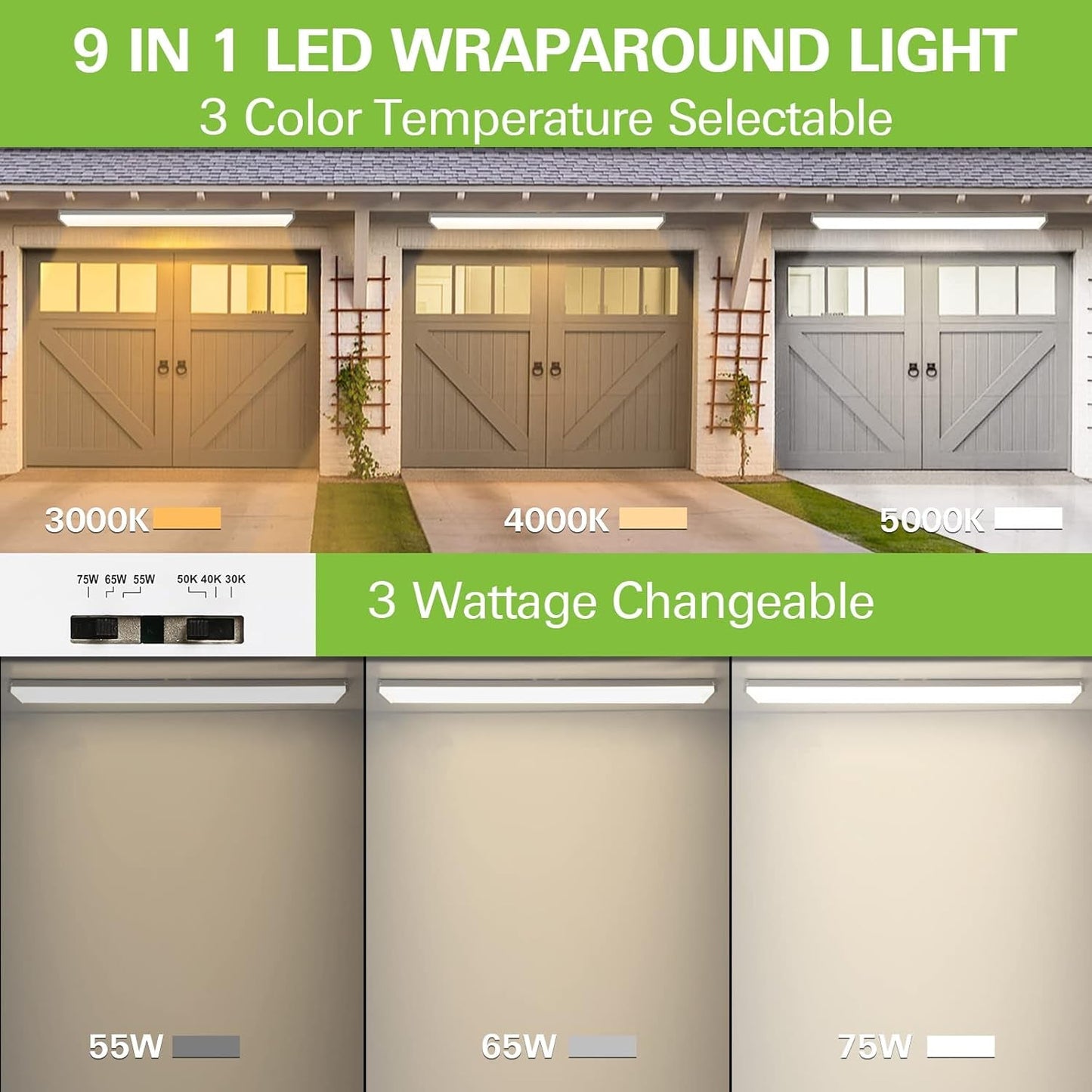 4 Pack 4FT LED Wraparound Light with 3 Wattages/3 Lumens/3 CCT