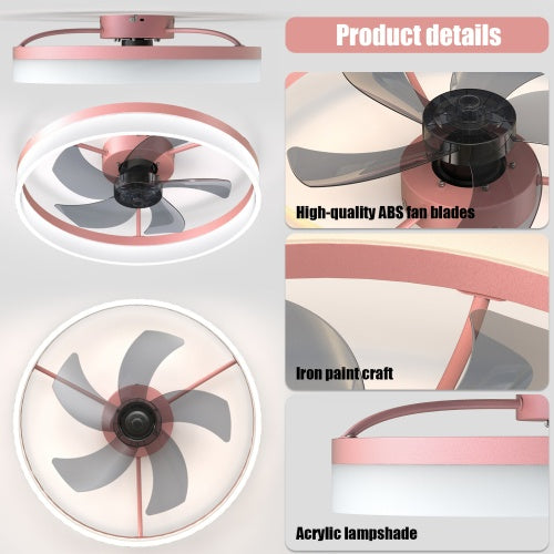 Ceiling Fan With Light Dimmable LED Recessed Mount Slim Modern Ceiling Fan