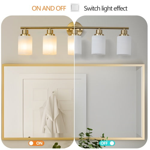 5 Lamps Gold Bathroom Vanity Lamp, Frosted Glass Shade, Modern Wall Mounted Lighting - No Bulbs