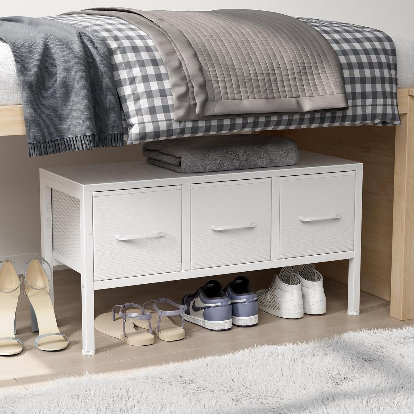 White Closet Storage Organizer With Fabric Drawers-4