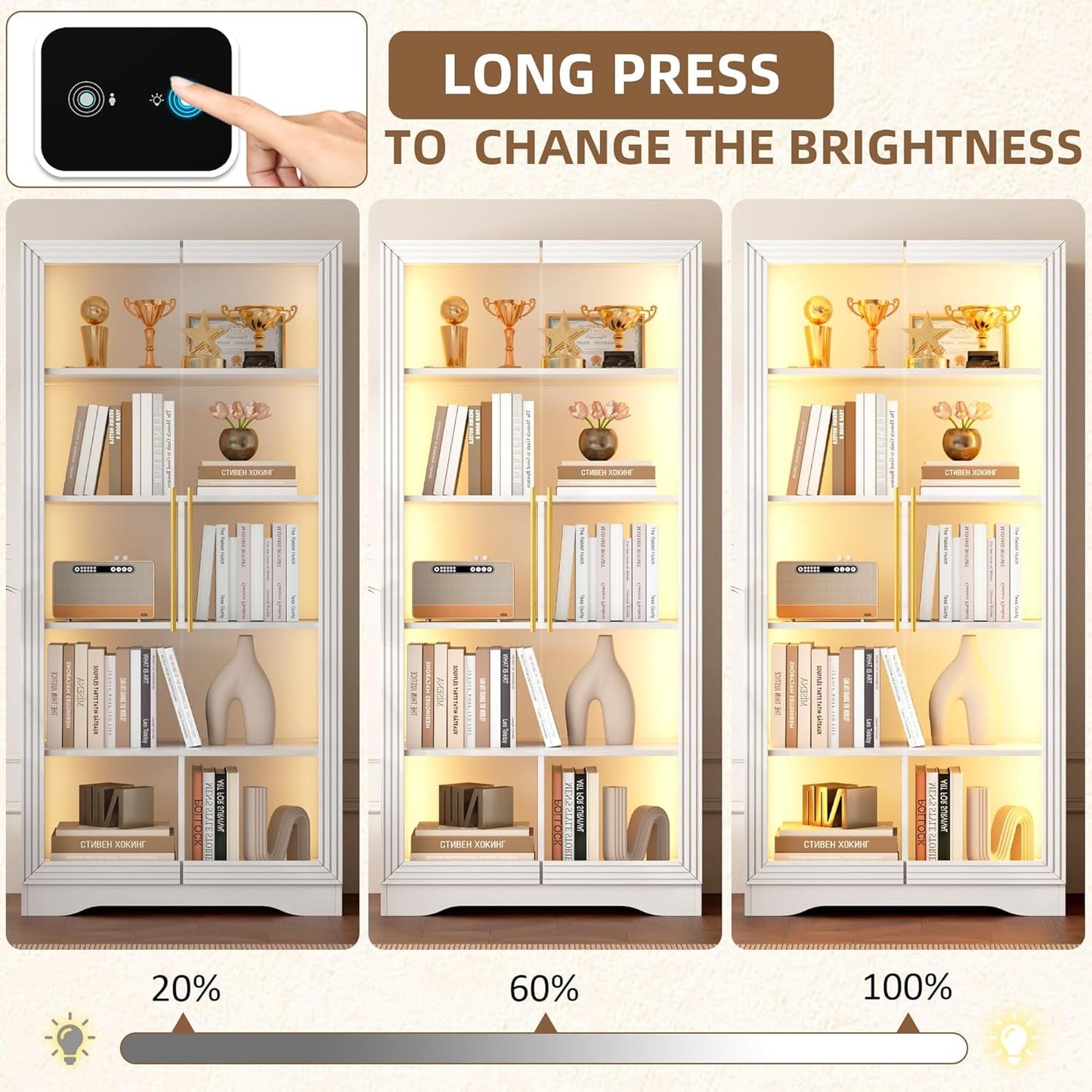 65 Inch White Tempered Glass Display Cabinet Lighting-4