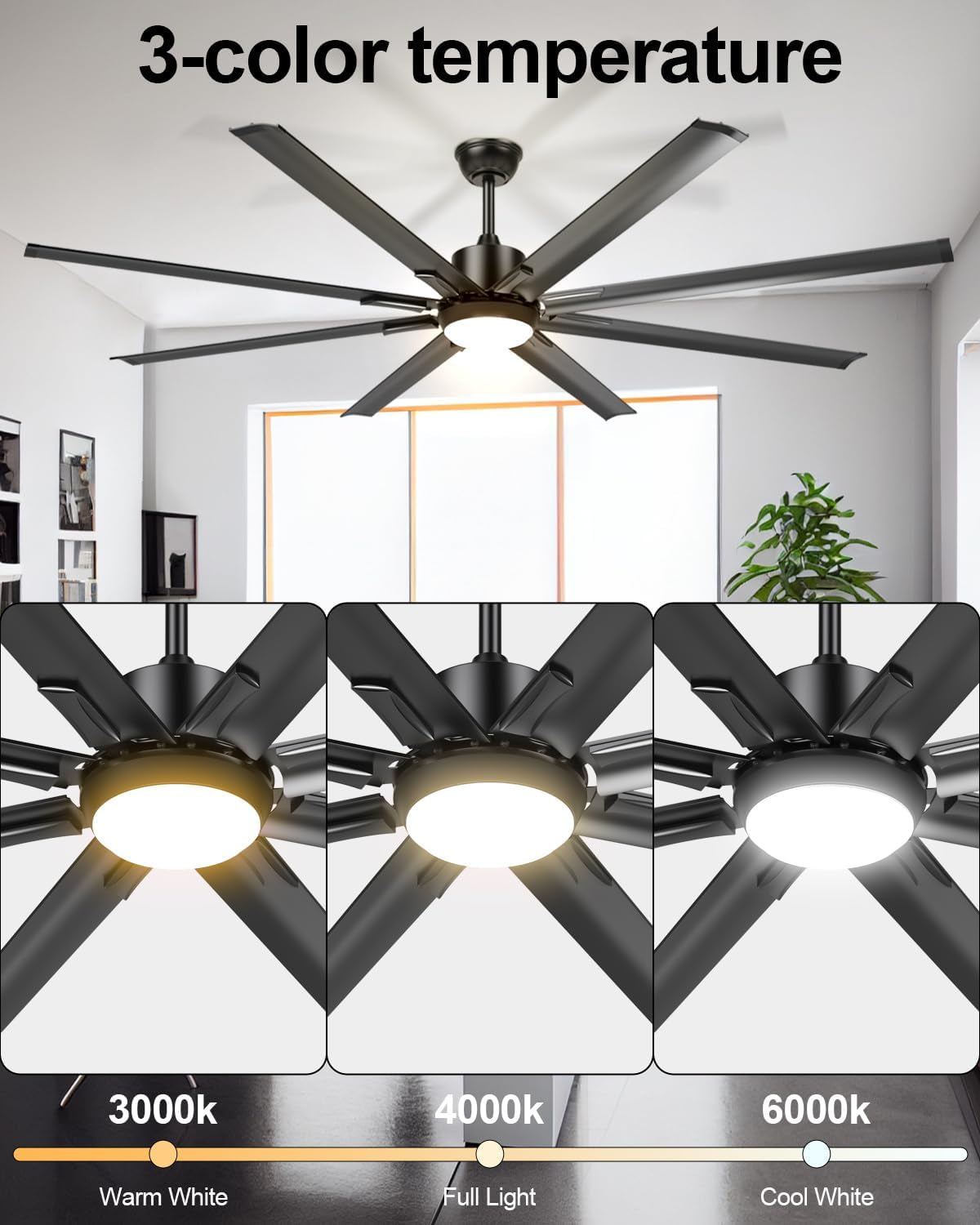 72 Inch Large Industrial Ceiling Fan with Light and Remote-8 Aluminium