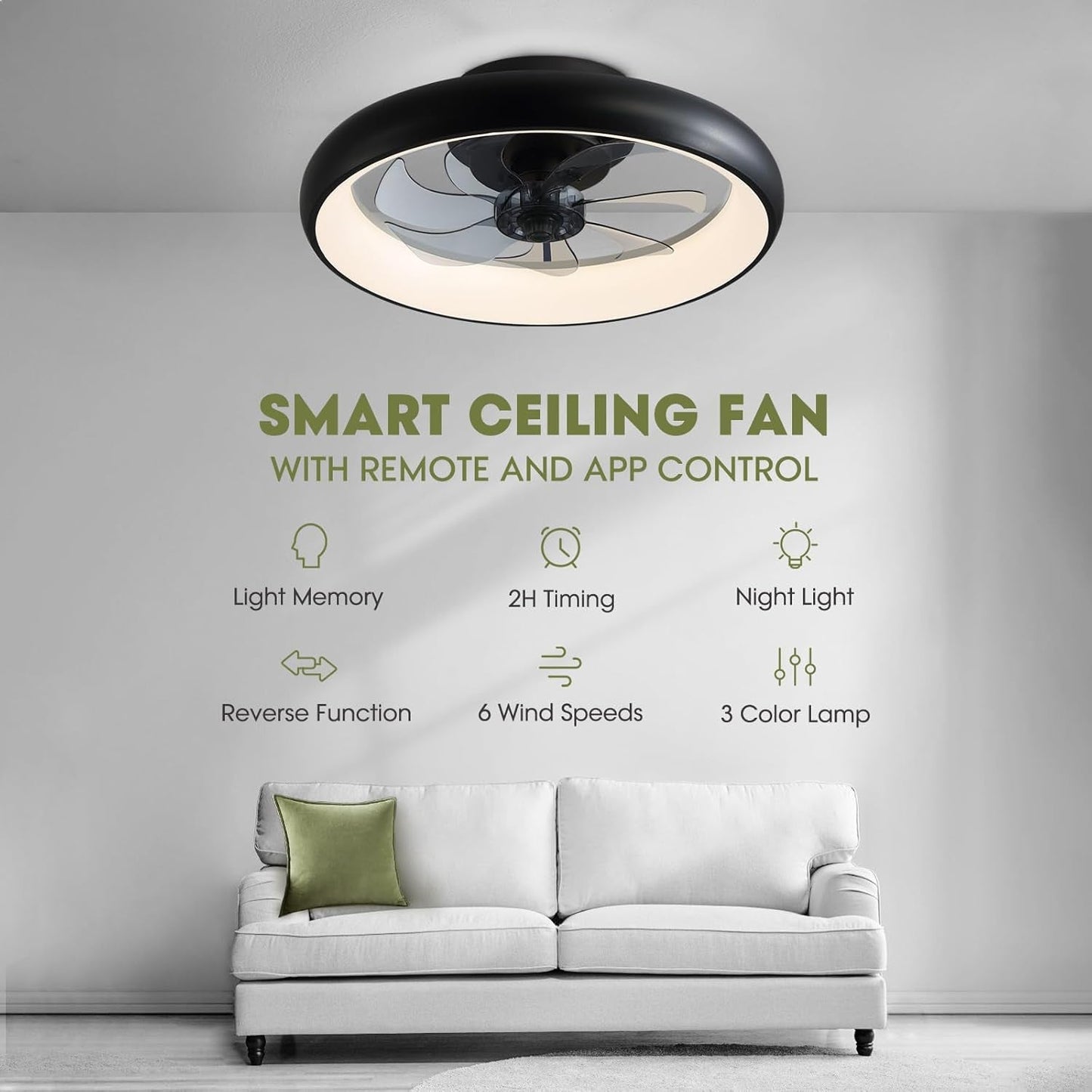 Ceiling Fans with Lights, 20" Flush Mount Ceiling Fan with Remote &