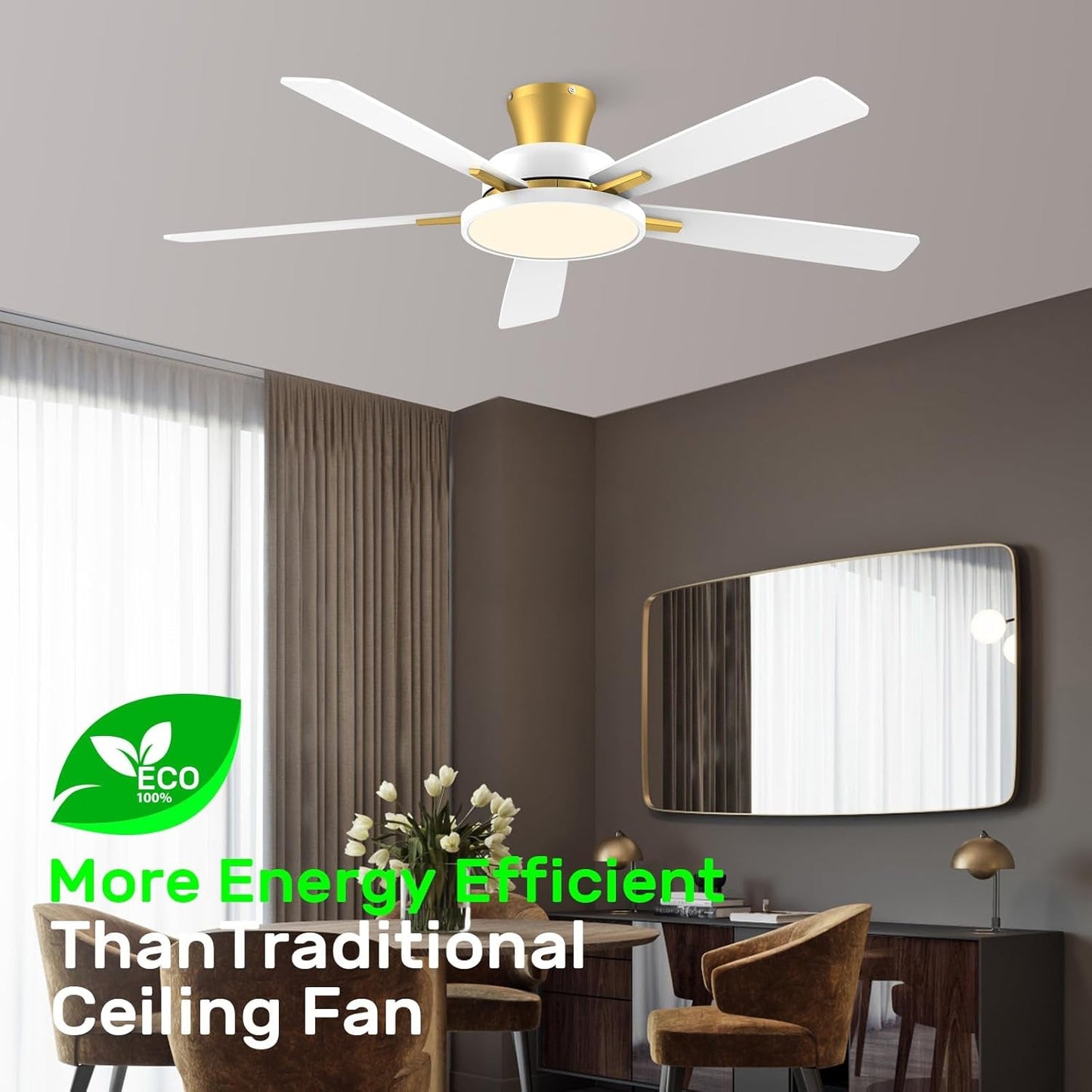 52 Inch Ceiling Fans with Lights and Remote,Ultra Silent Low Profile