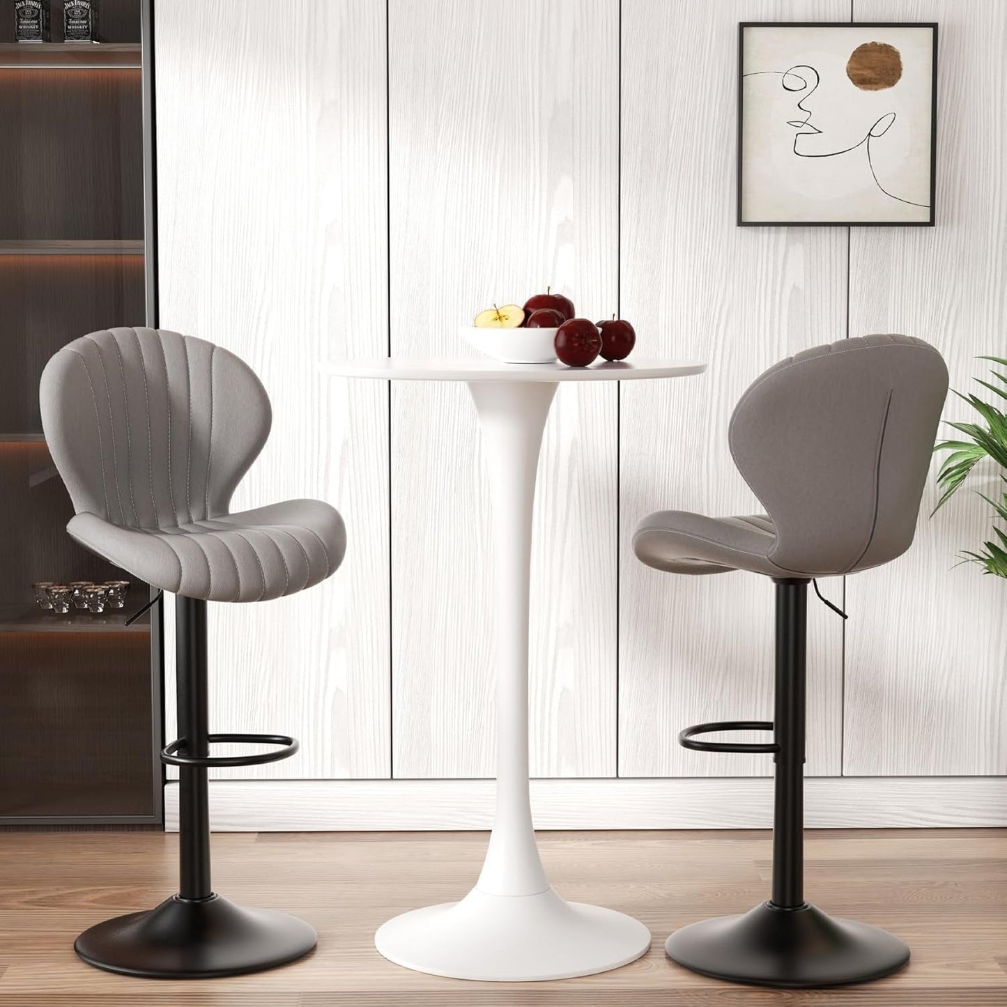 Light Grey Swivel Bar Stools Set Of 3 With High Backrest-4