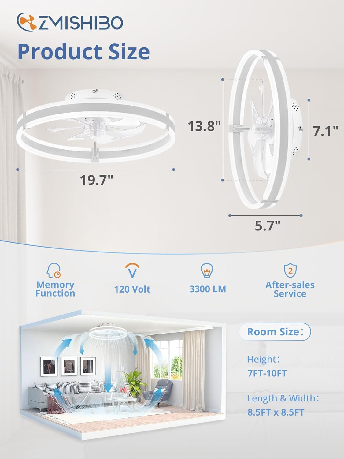 Ceiling Fans with Lights and Remote, 19.7'' Low Profile Ceiling Fans,
