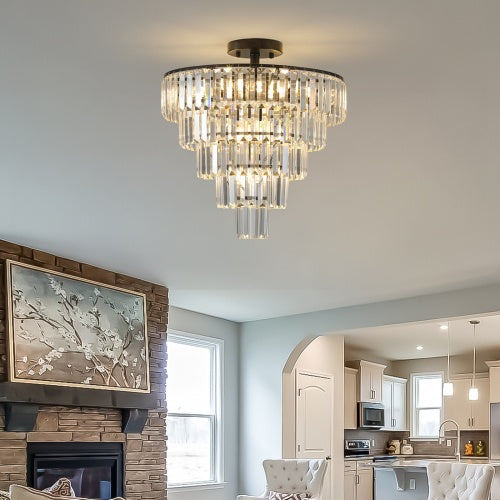 Large Black Crystal Chandelier, Contemporary Style Chandelier, Dining Room, Living Room, Bedroom - Bulb Not Included