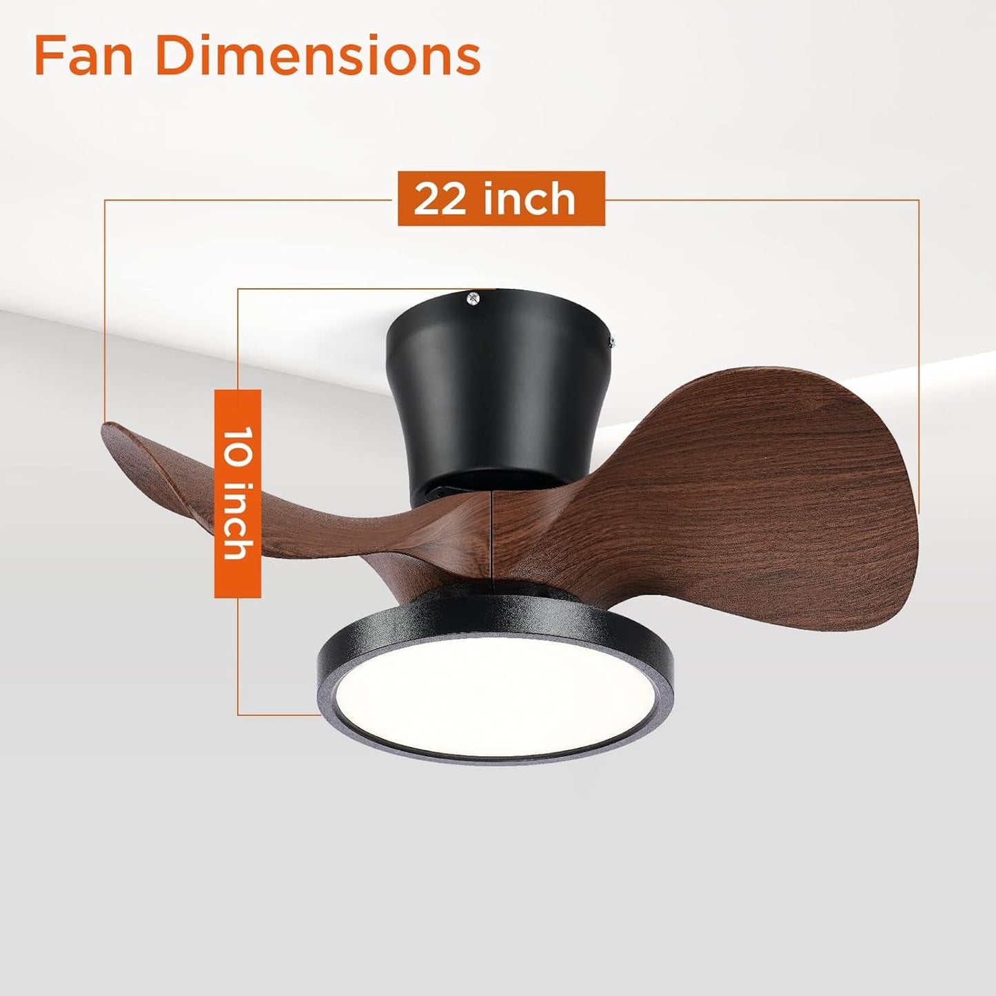 Quiet Ceiling Fan with LED Light 22 Inch Large Air Volume Remote