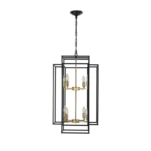 8 Lights Black & Gold Lantern Tiered Chandelier, Industrial Farmhouse Chandelier - No Bulbs