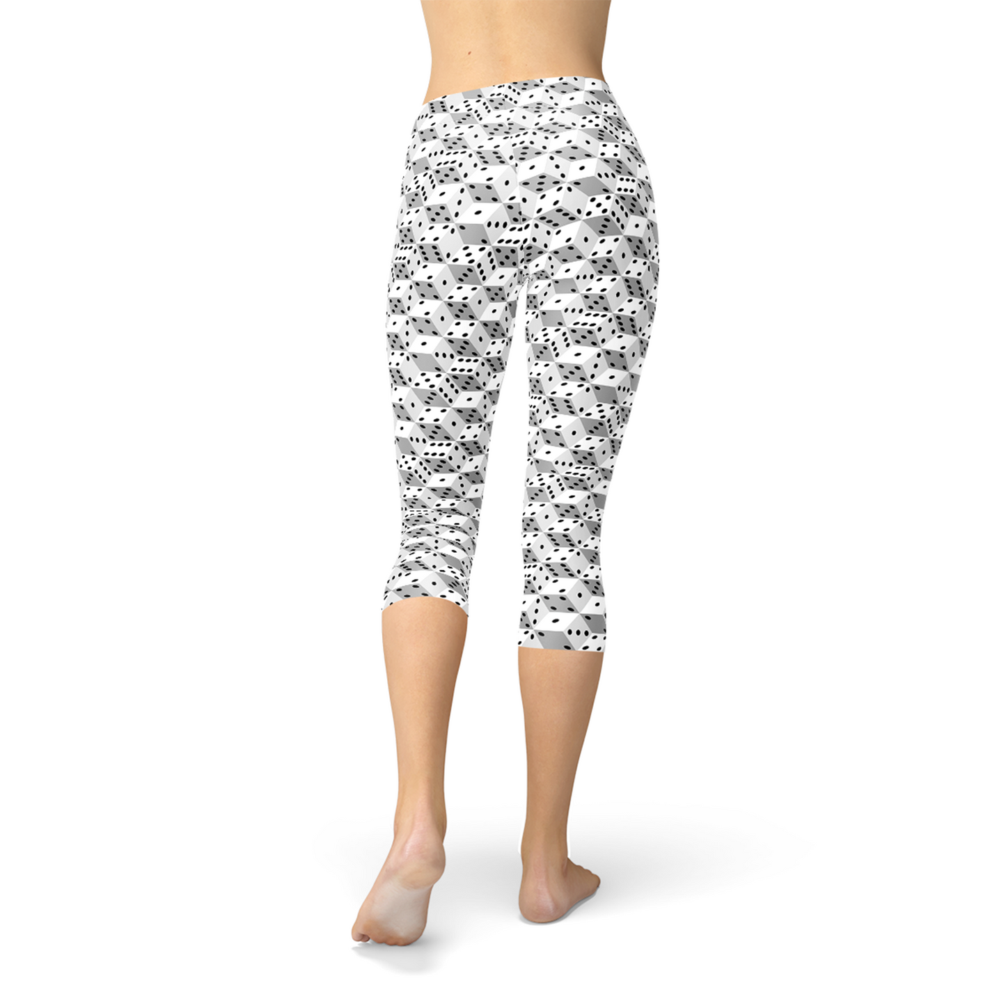 Women Black and White Dice Capri Leggings