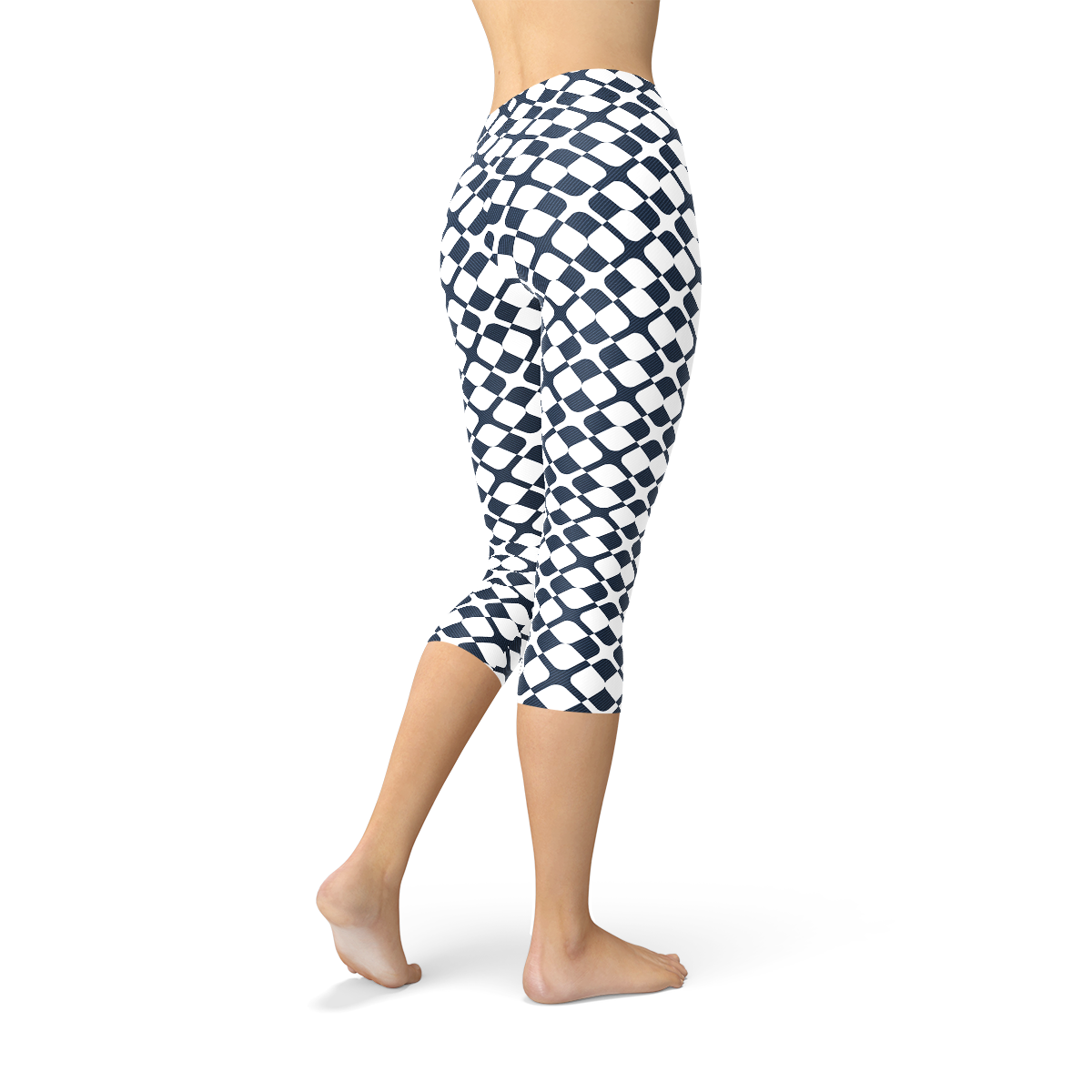 Women Geometric Blue Tile Capri Leggings