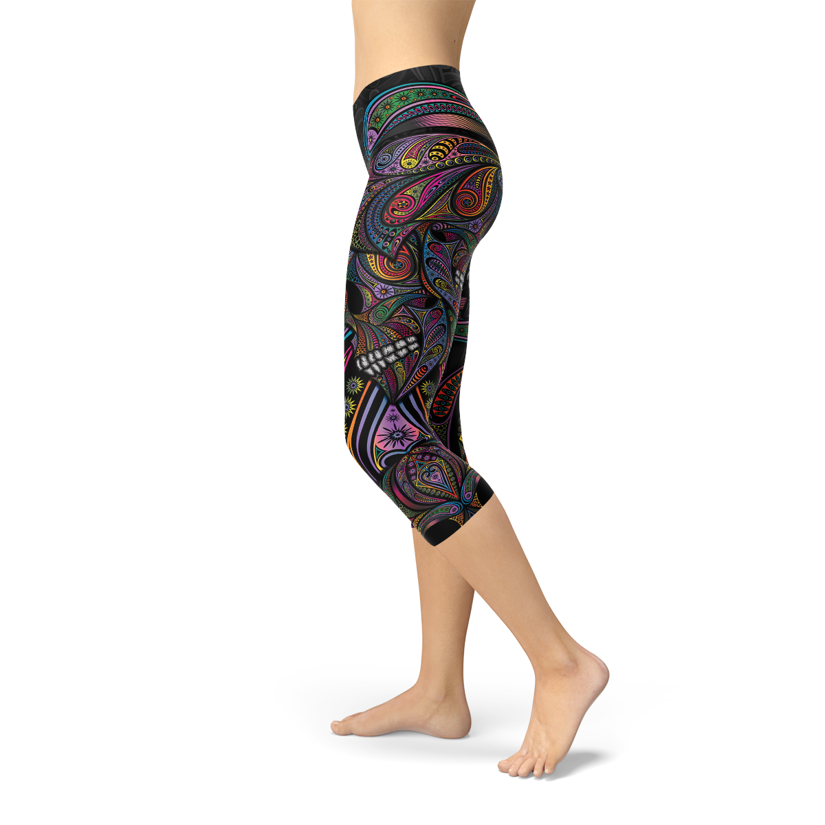 Women Sugar Skull Capri Leggings