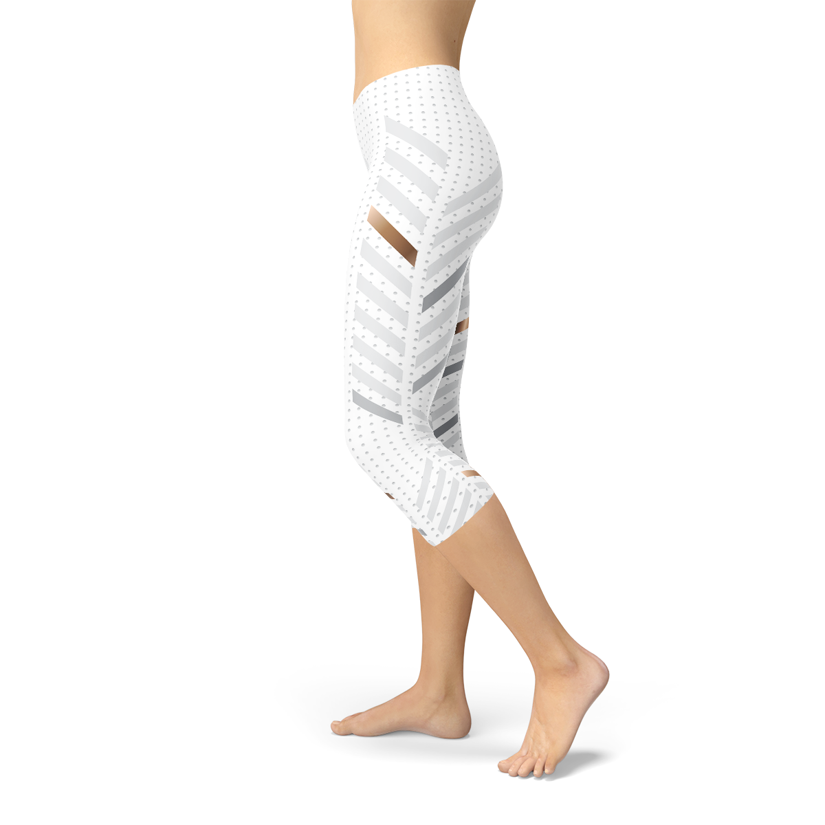 Women White Stripes Capri Leggings