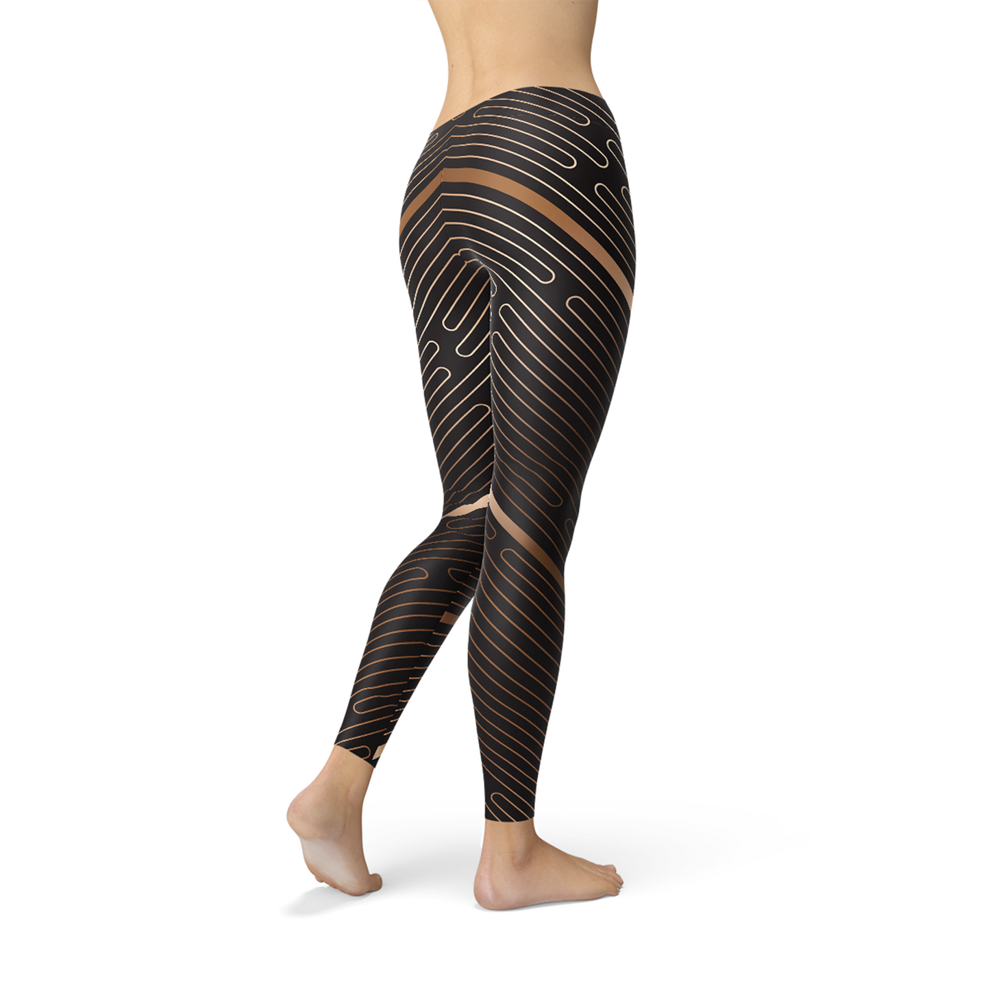 Women Striped Lines Sports Brown Leggings