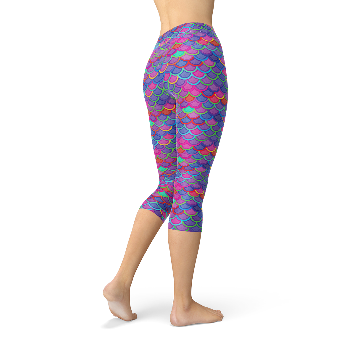 Women Purple Pink Mermaid Capri Leggings