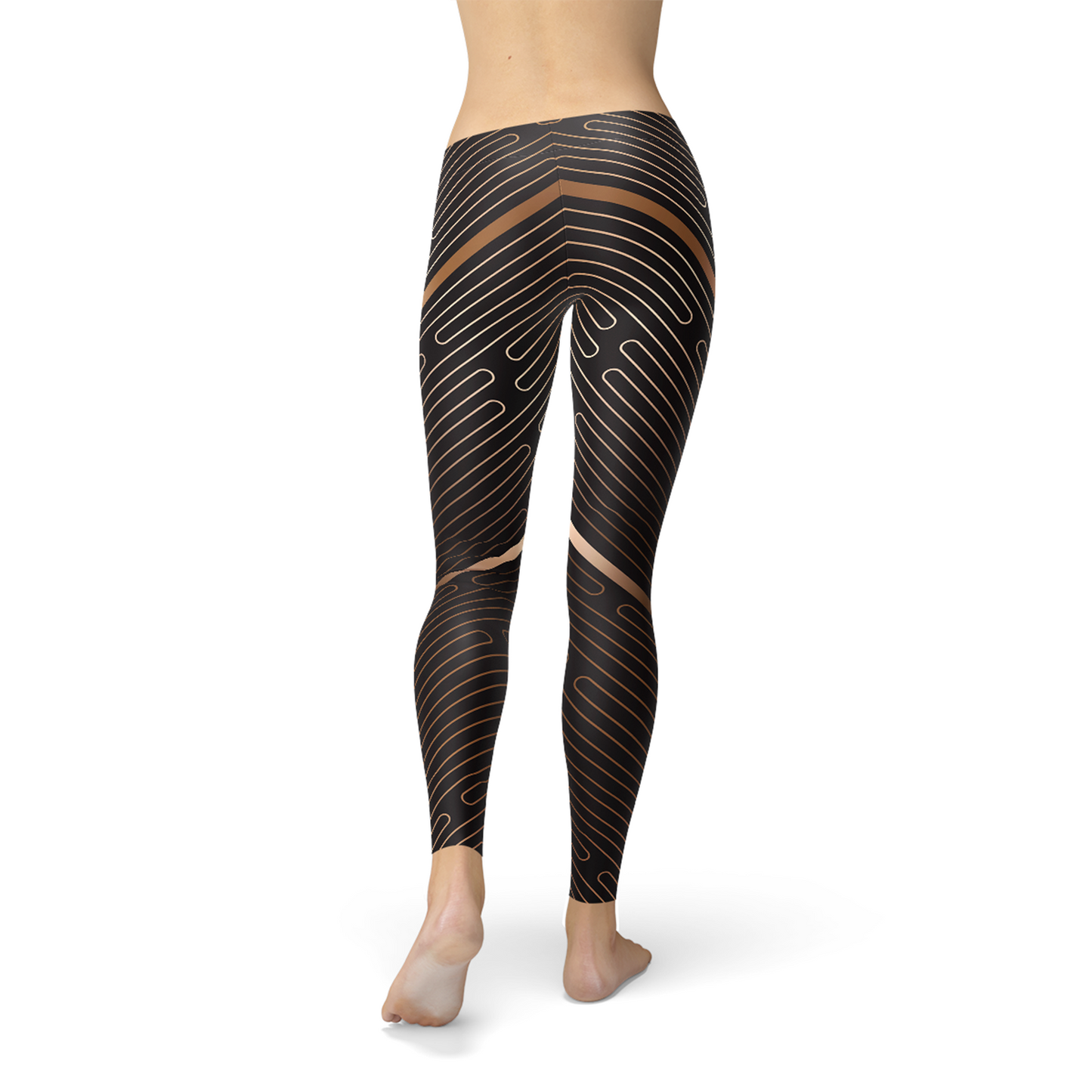Women Striped Lines Sports Brown Leggings