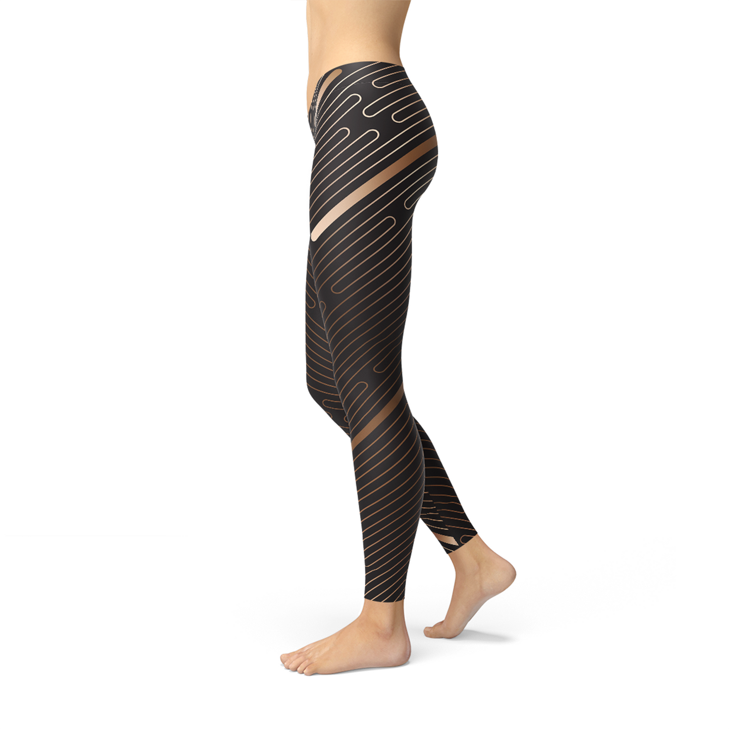 Women Striped Lines Sports Brown Leggings