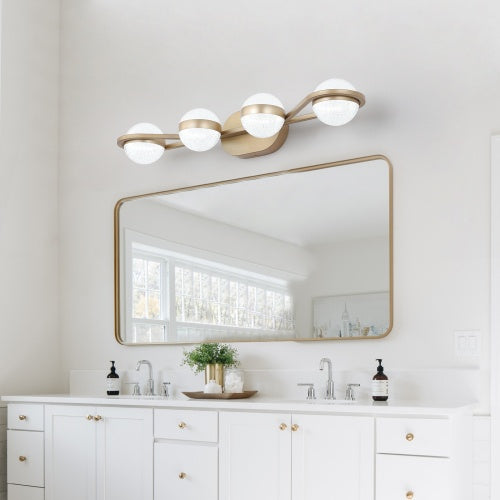 Modern Minimalist Gold Bathroom Vanity Light, 4 Bulb Acrylic Shade, Wall Mounted Decorative Lighting Fixtures For Bathroom Vanity Mirror