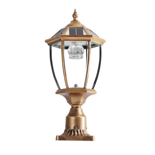 Vintage Gold Solar Pillar Headlight With Dimmable LED 1-Pack