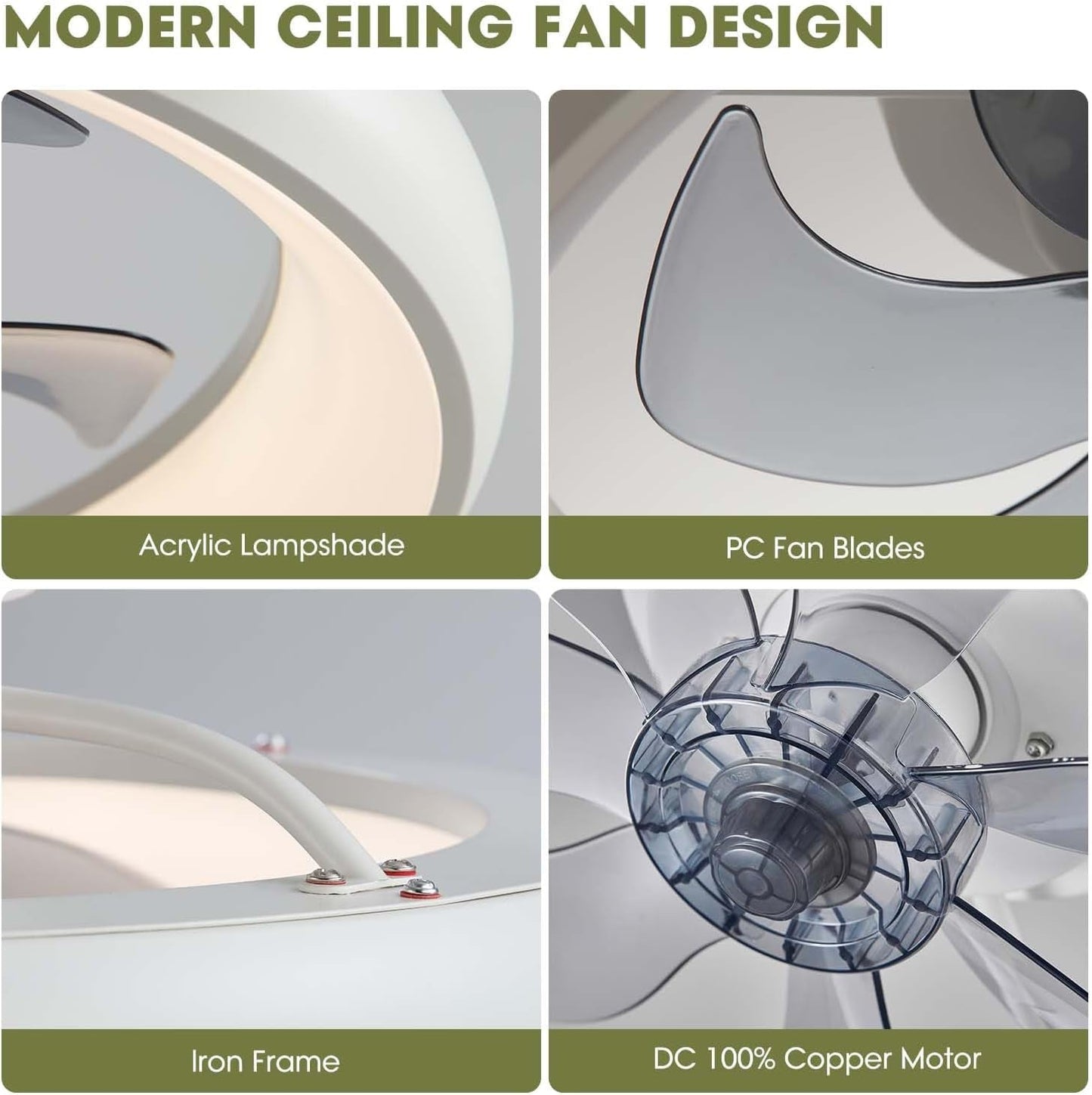 Ceiling Fans with Lights, Flush Mount Ceiling Fan with Alexa/Google