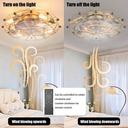 Low Profile Cage Ceiling Fan With Light Remote Control, Built-in Modern Industrial Ceiling Fan