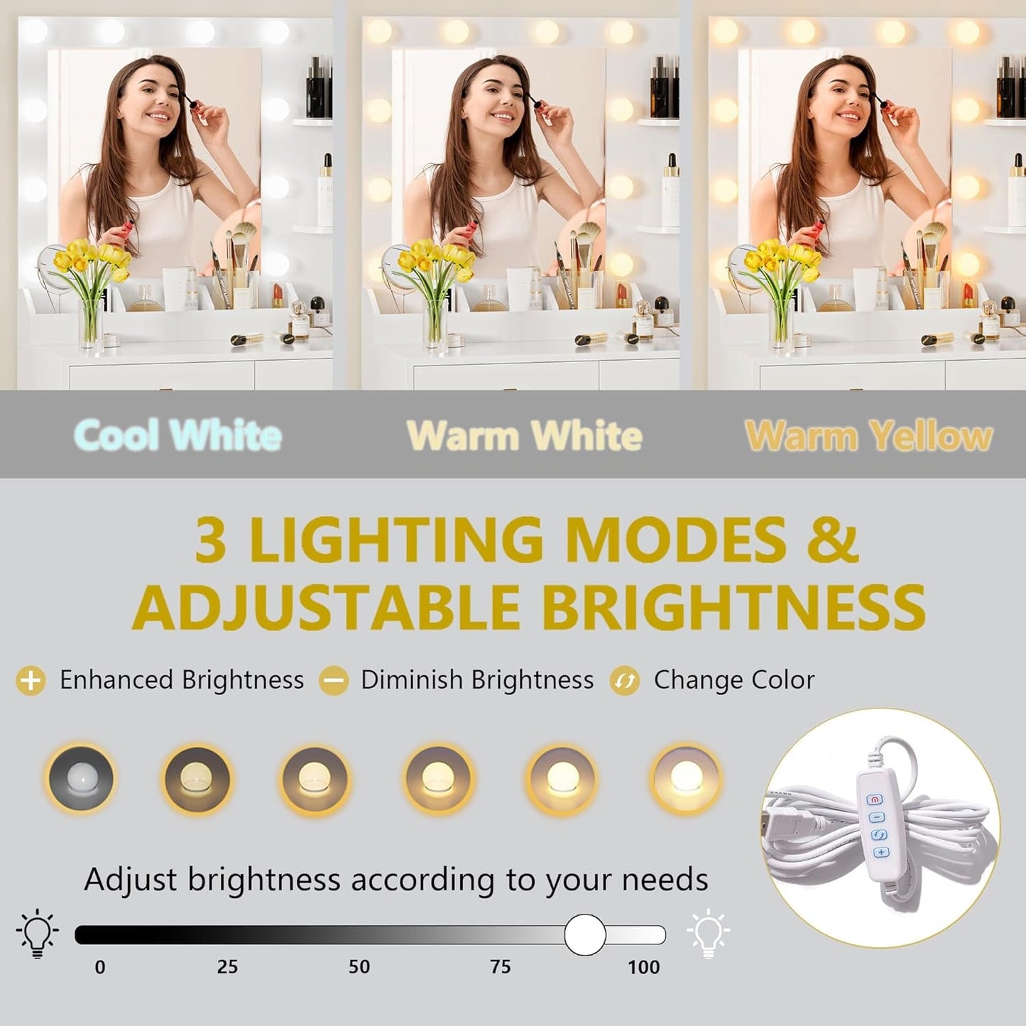 White Vanity Desk With Built In RGB Ambient Lighting-4