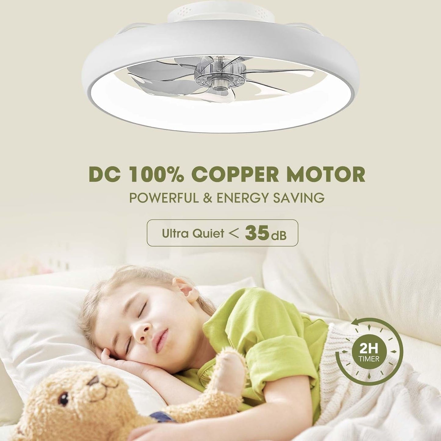 Ceiling Fans with Lights, Flush Mount Ceiling Fan with Alexa/Google