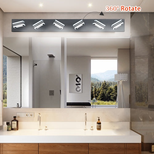 LED Modern Black Makeup Light, 6 Light Acrylic Matte Black Bathroom Makeup Light Covering Mirror