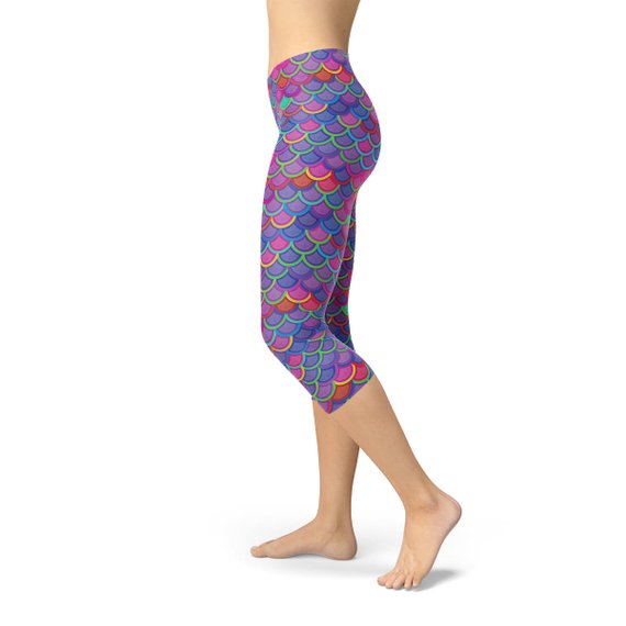 Women Purple Pink Mermaid Capri Leggings