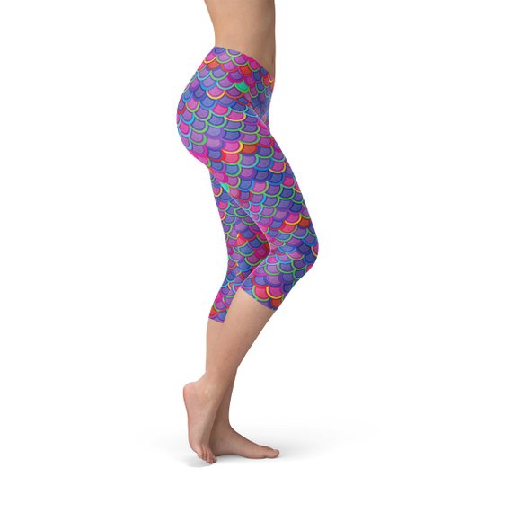 Women Purple Pink Mermaid Capri Leggings