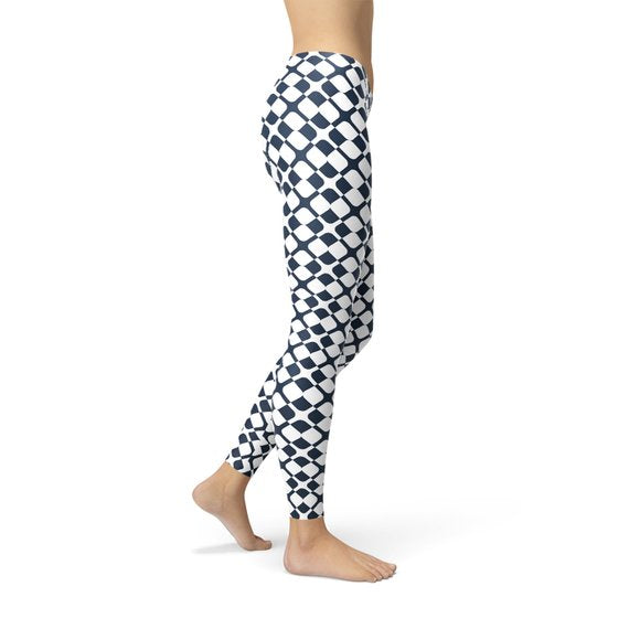 Women Geometric Blue Tile Leggings