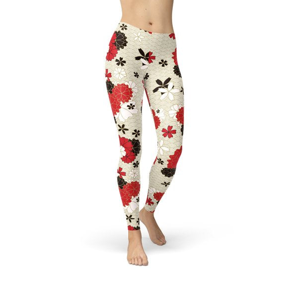Women Japanese Cherry Blossom Leggings