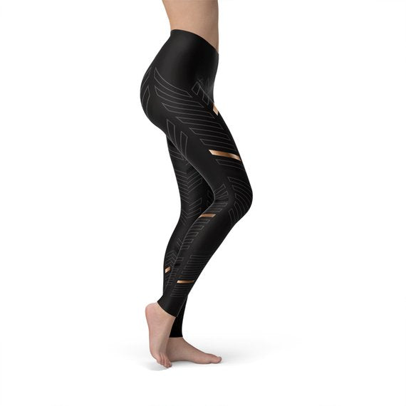 Women Sports Stripes Black Leggings