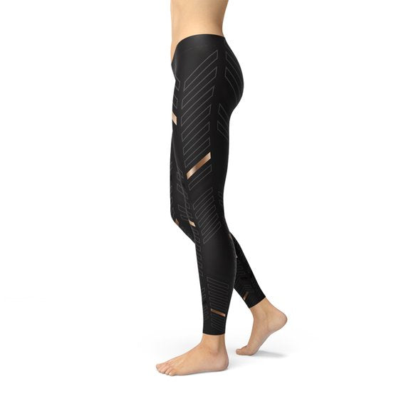 Women Sports Stripes Black Leggings