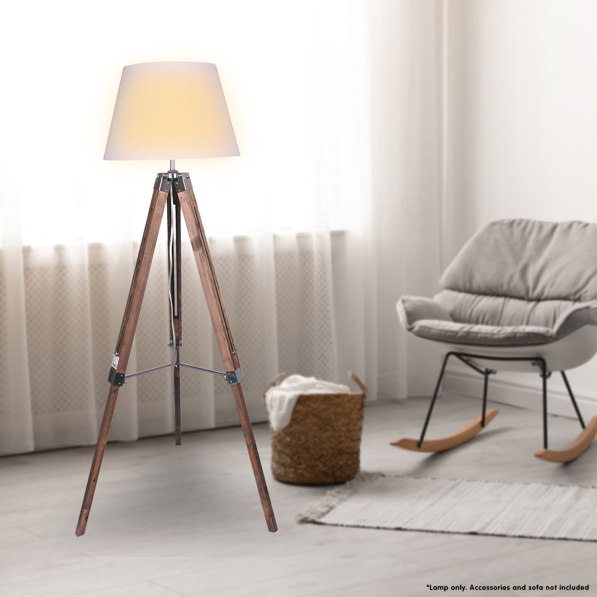 NNEDPE Sarantino Solid Wood Tripod Floor Lamp Adjustable Height White Shade-4