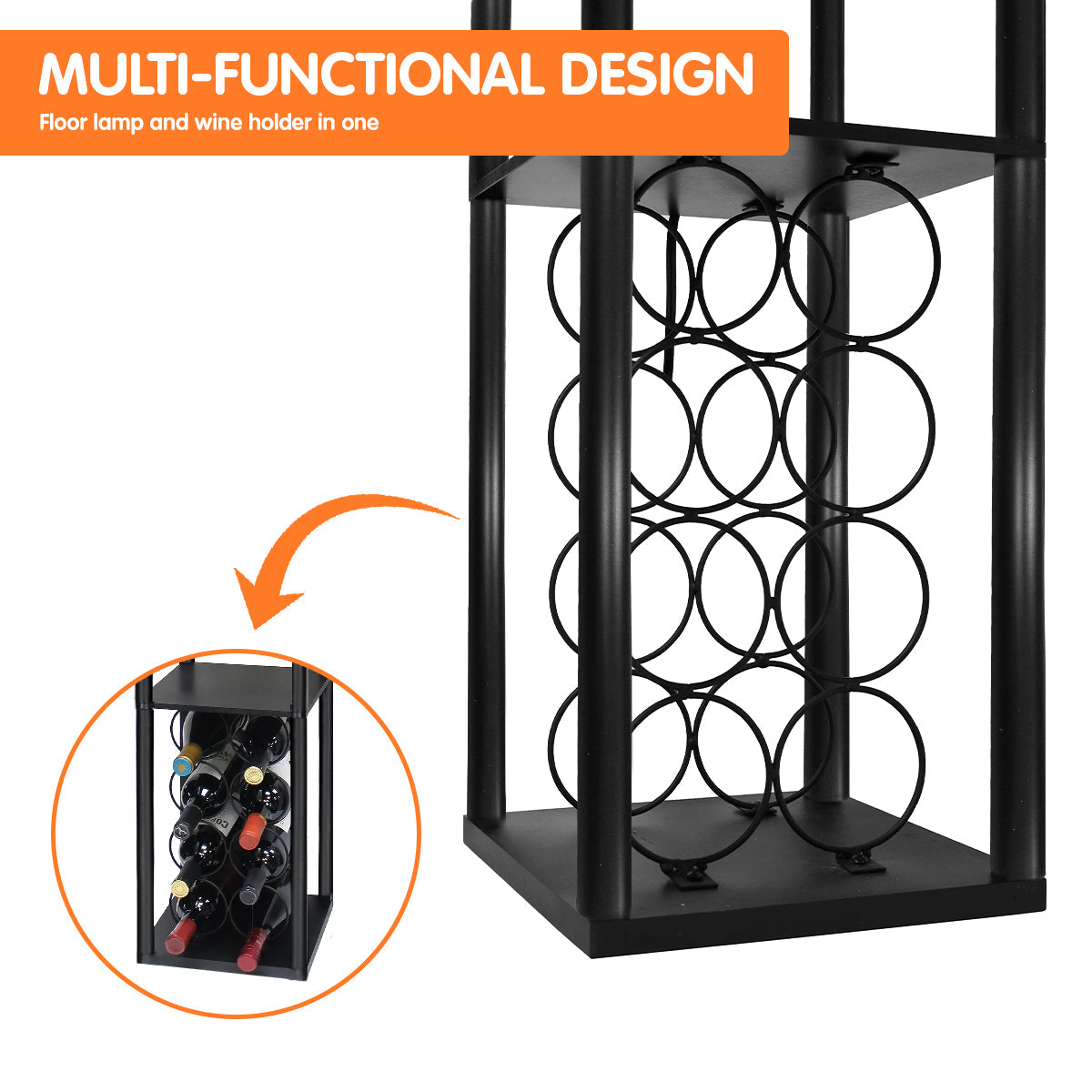 NNEDPE Sarantino Metal Etagere Floor Lamp with Wine Holder Shelf-4