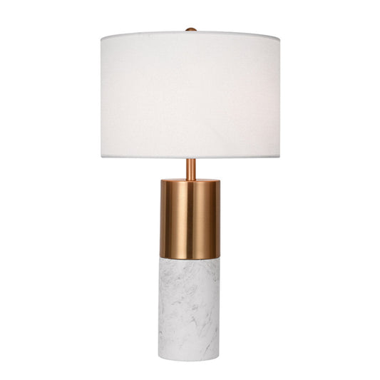 NNEAGS 60cm White Marble Bedside Modern Desk Table Lamp Living Room Shade with Cylinder Base-0