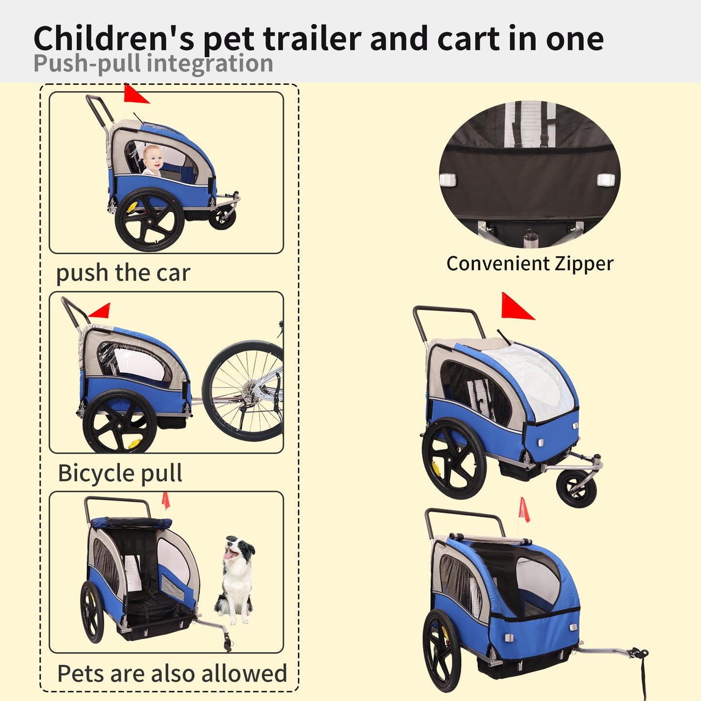 2-in-1 Double 2 Seat Bicycle Bike Trailer Jogger Stroller for Kids Children