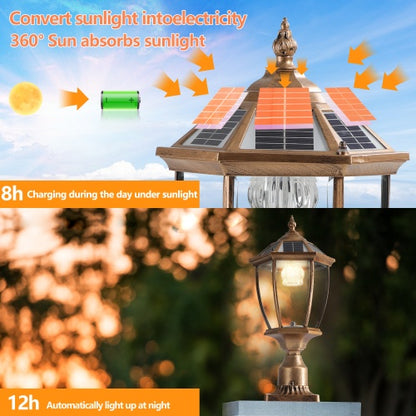 Vintage Gold Solar Pillar Headlight With Dimmable LED 1-Pack