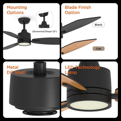 42 Inch Black Ceiling Fans with Lights Led Remote Control Flush Mount
