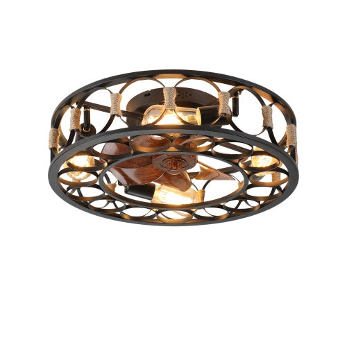 Cage Ceiling Fan With Light Remote Control, Low-profile Built-in Farmhouse Modern Ceiling Fan, 6 Speed Reversible Blades, Including 5 LED Bulbs