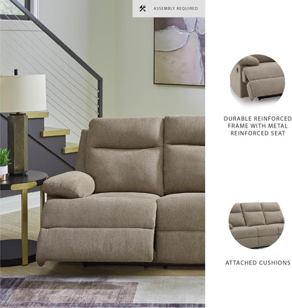 Light Brown Chenille Upholstered Sofa USB Charging-3