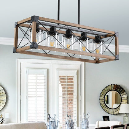 5 Lights Vintage Farmhouse Chandelier For Kitchen, Living Room, Dining Room Walnut - No Bulbs