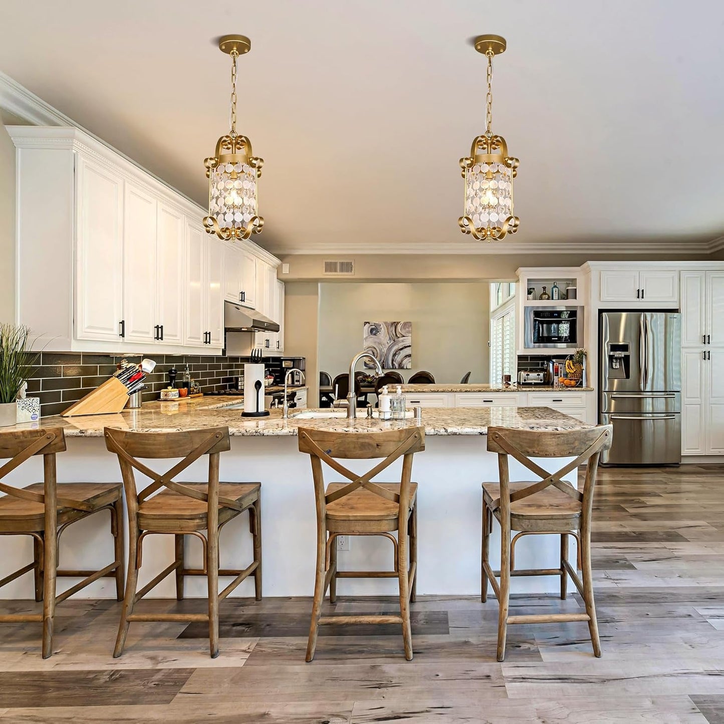 Capiz Shell Pendant Lights 16 Inch Gold Finish Chandelier-1