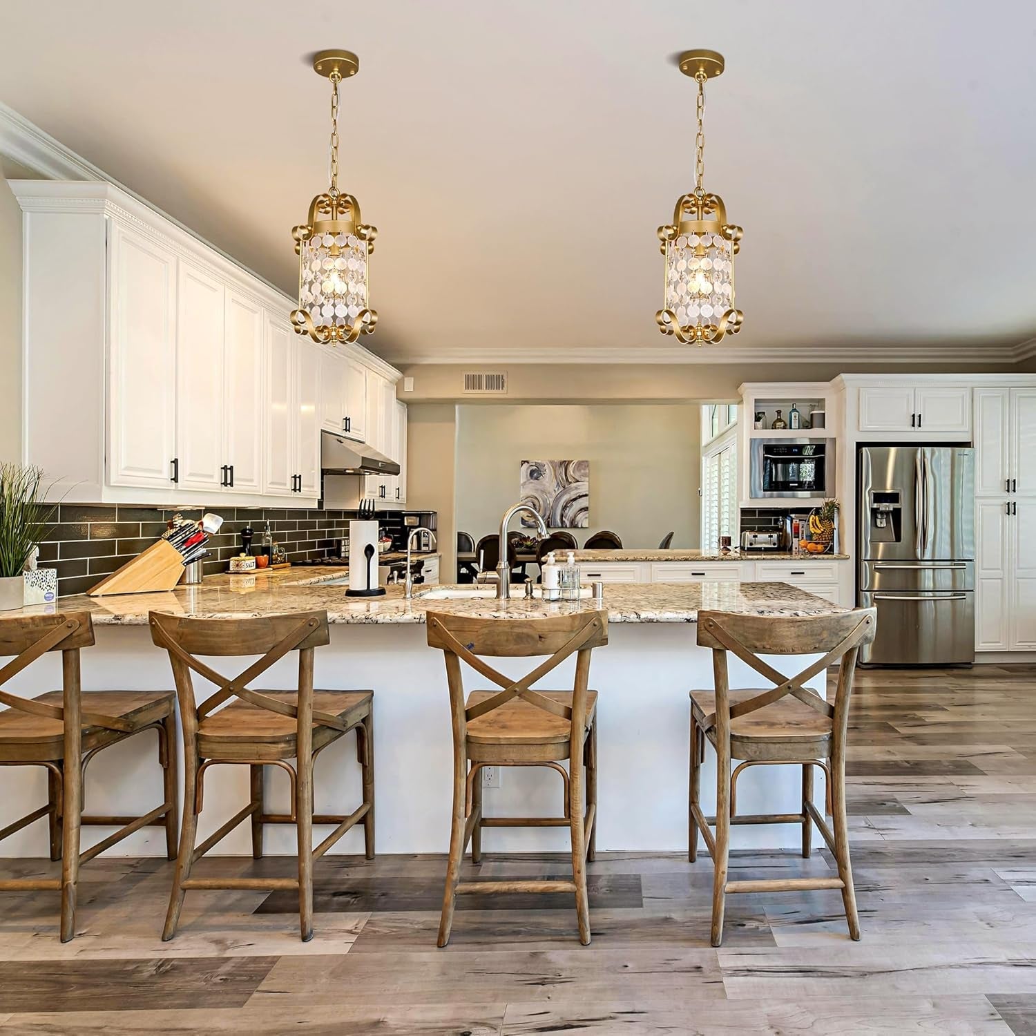 Capiz Shell Pendant Lights 16 Inch Gold Finish Chandelier-1