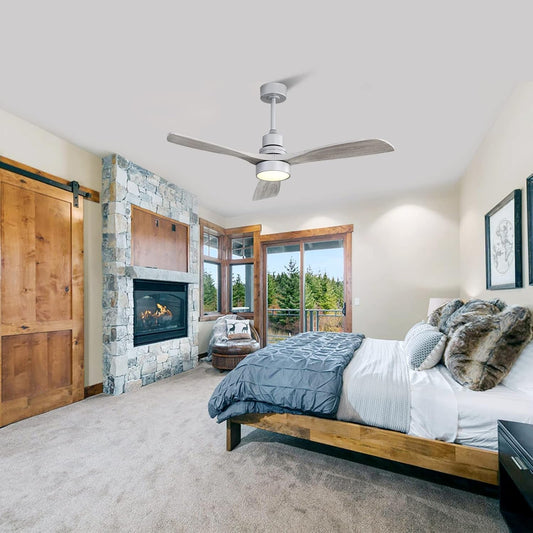 52 Inch Ceiling Fan with Lights, Low Profile Flush Mount Mordern Wood